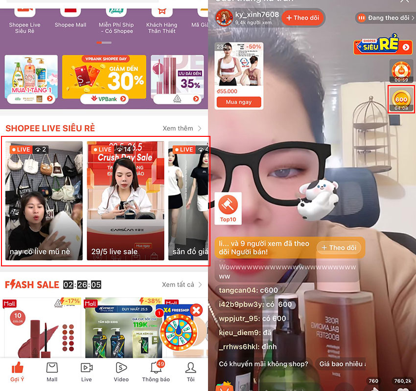 cach nhan xu tren shopee live