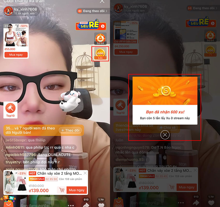 cach nhan xu tren shopee live