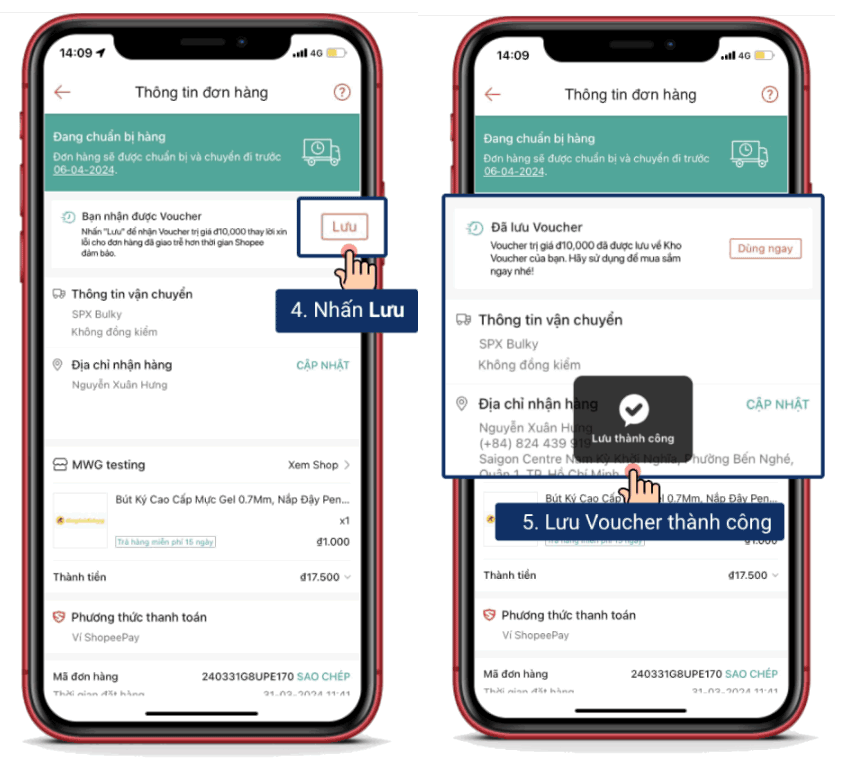 cach luu voucher shopee khi giao hang cham du kien