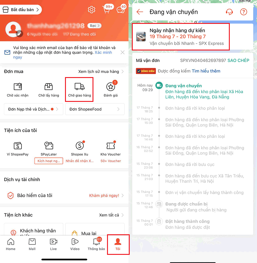 xem ngay nhan hang du kien shopee