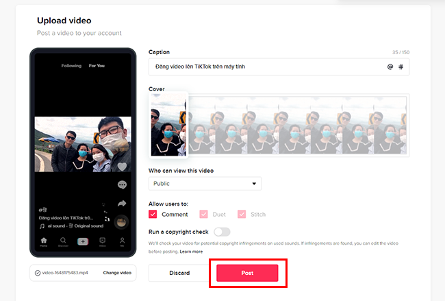 đăng video TikTok từ máy tính