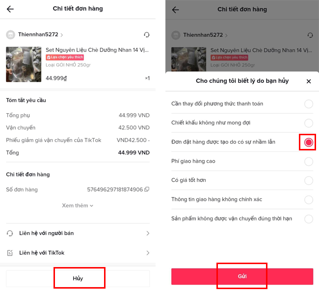 làm sao để hủy đơn hàng tiktok