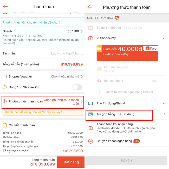 Mua trả góp trên Shopee