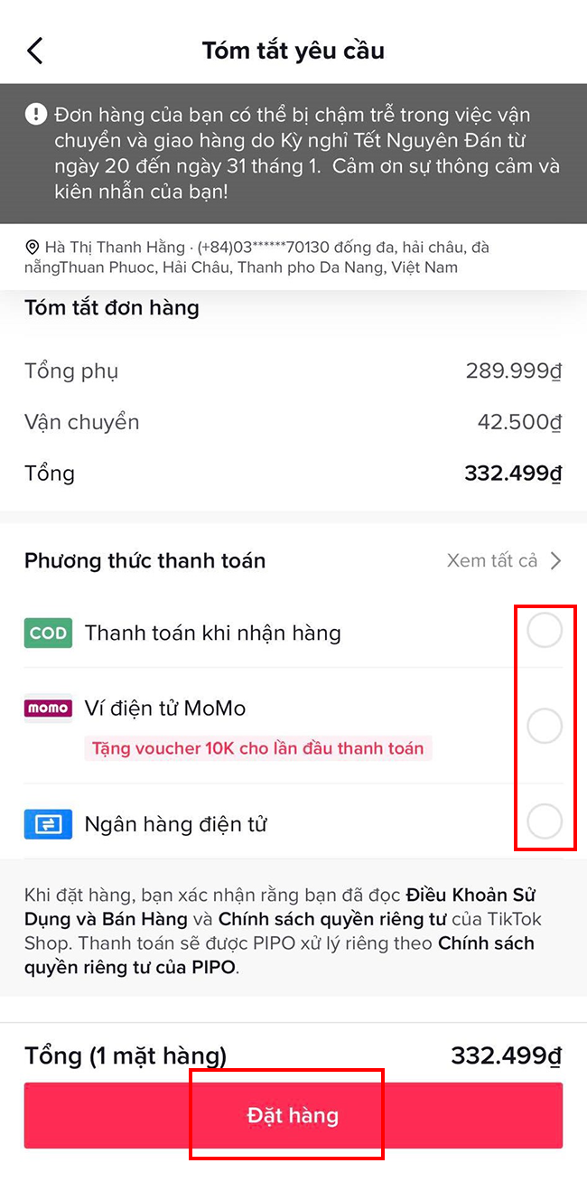 ghi chú khi mua hàng trên TikTok Shop